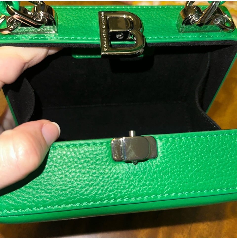 Brandon Blackwood Apple Green Leather Trunk With Silver Hardware. Worn once!