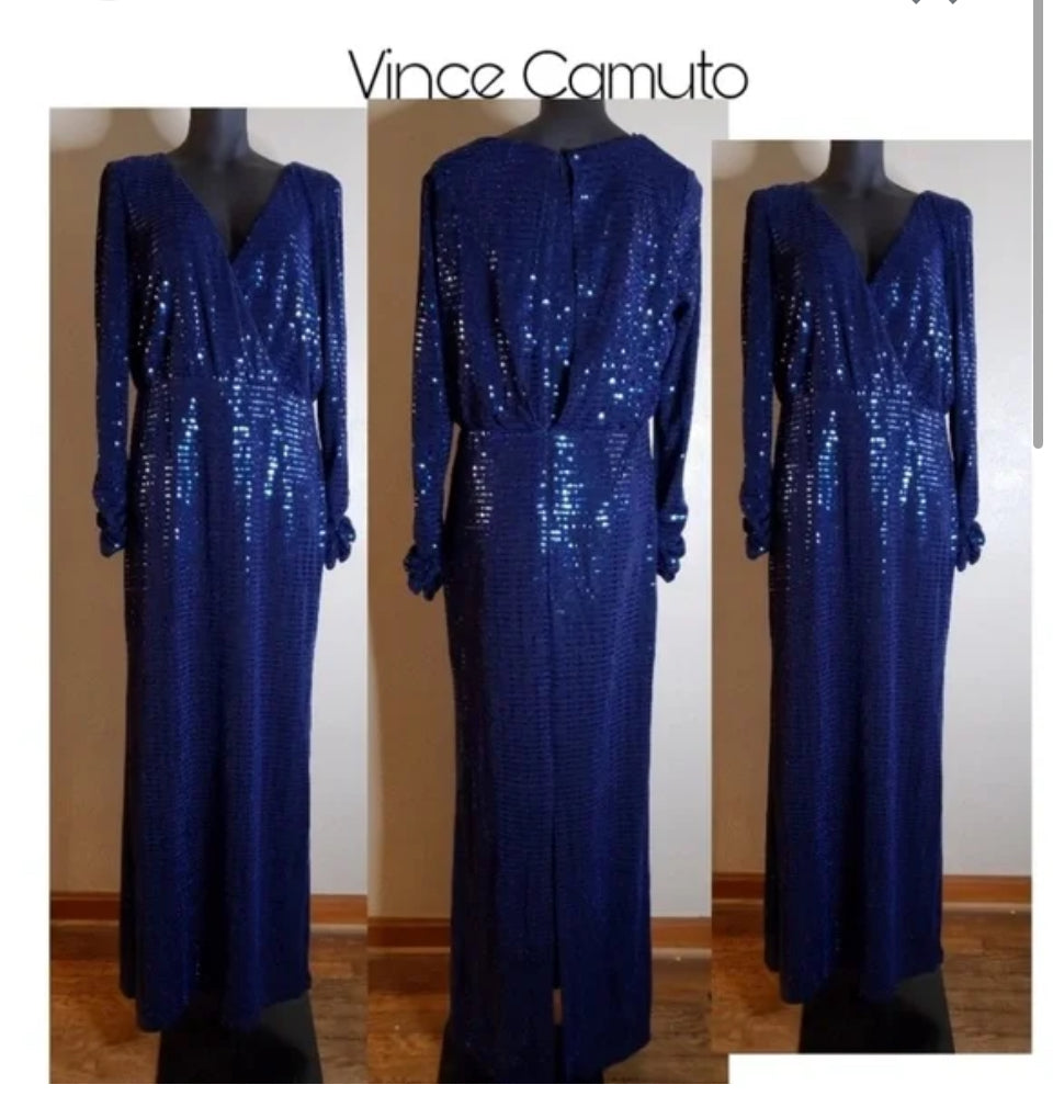 Vince Camuto Royal Blue Sequins Full Length Evening Dress sz 16W
