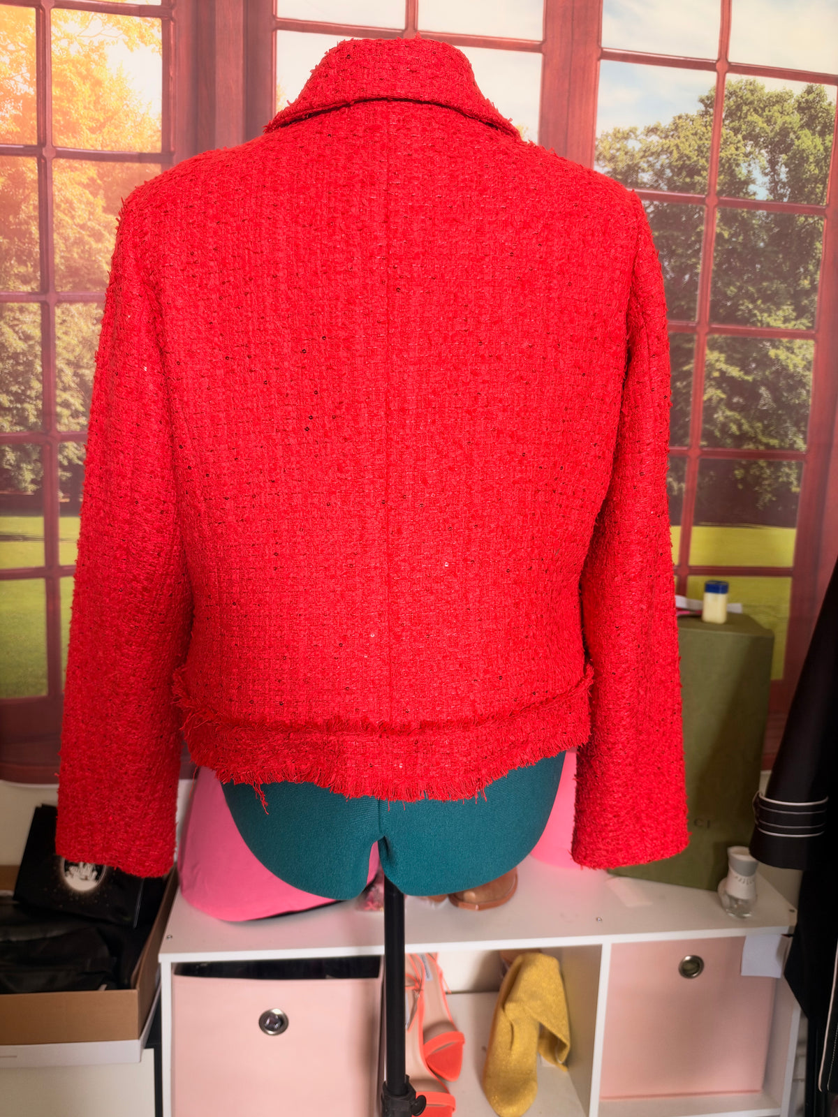 Saks Fifth Avenue Red Tweed Blazer sz L NWT