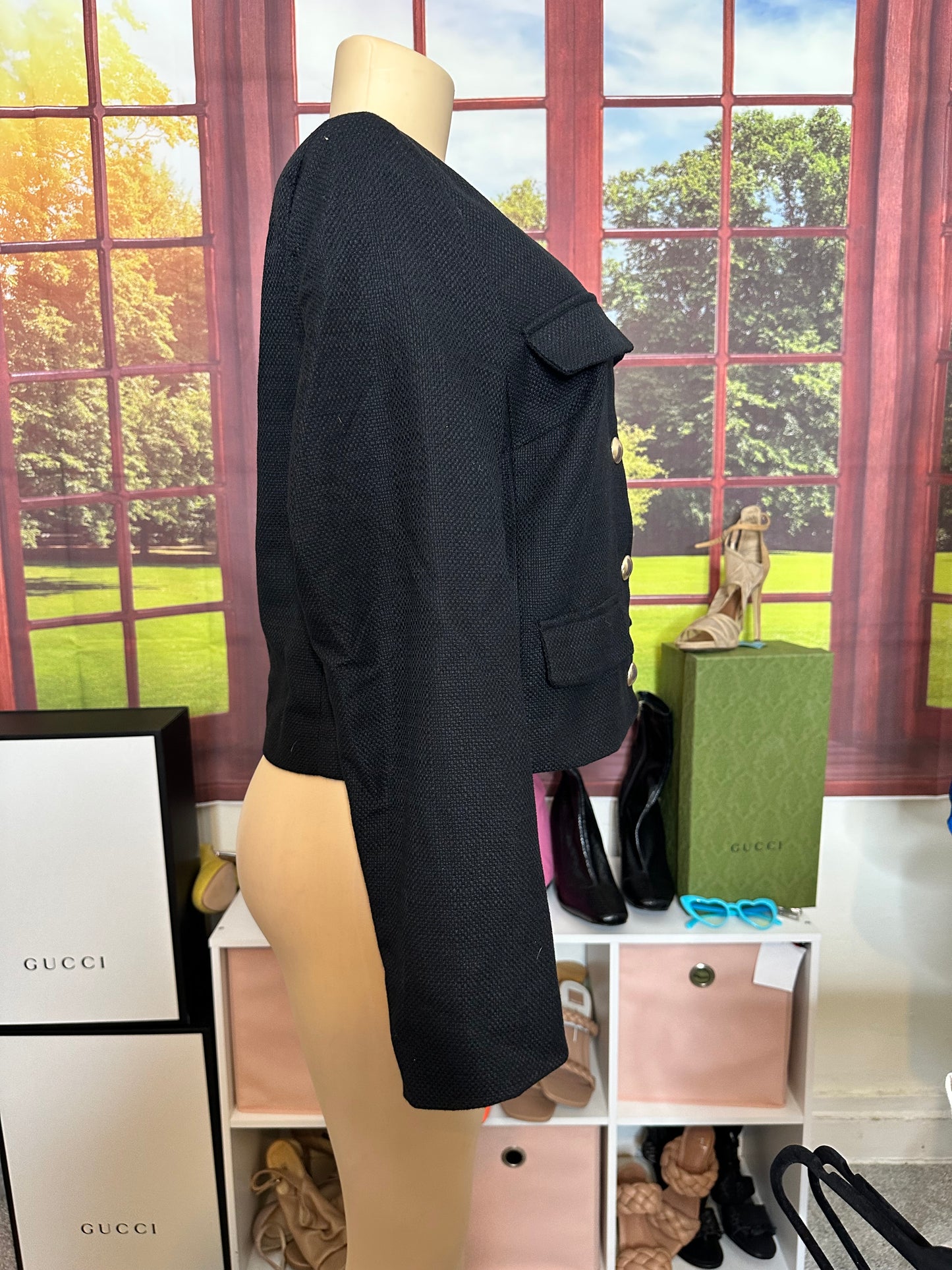 NWT A New Day, black tweed blazer, gold buttons size medium