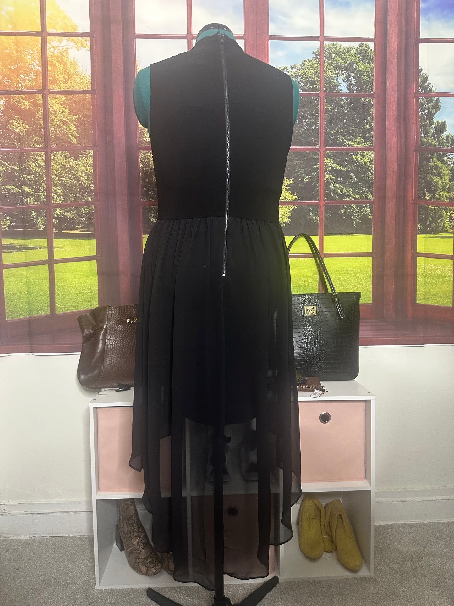 New with tags Alice and Olivia Black Sheer overlay hi/lo dress sz L