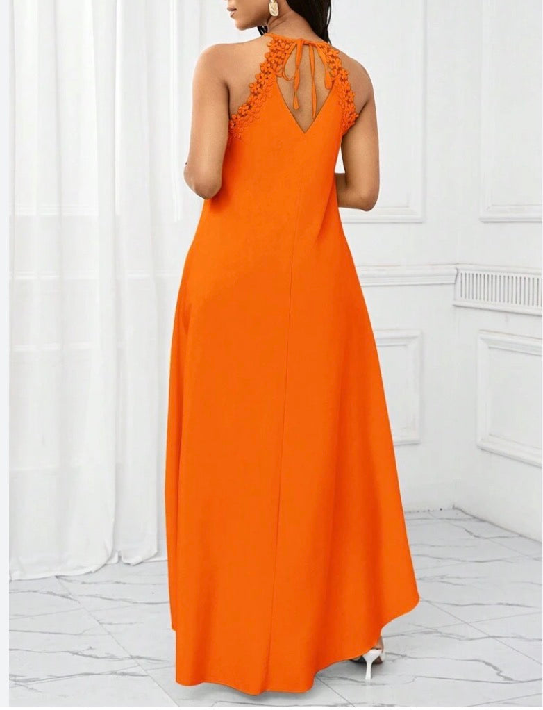 Orange maxi dress with lace detail sz L