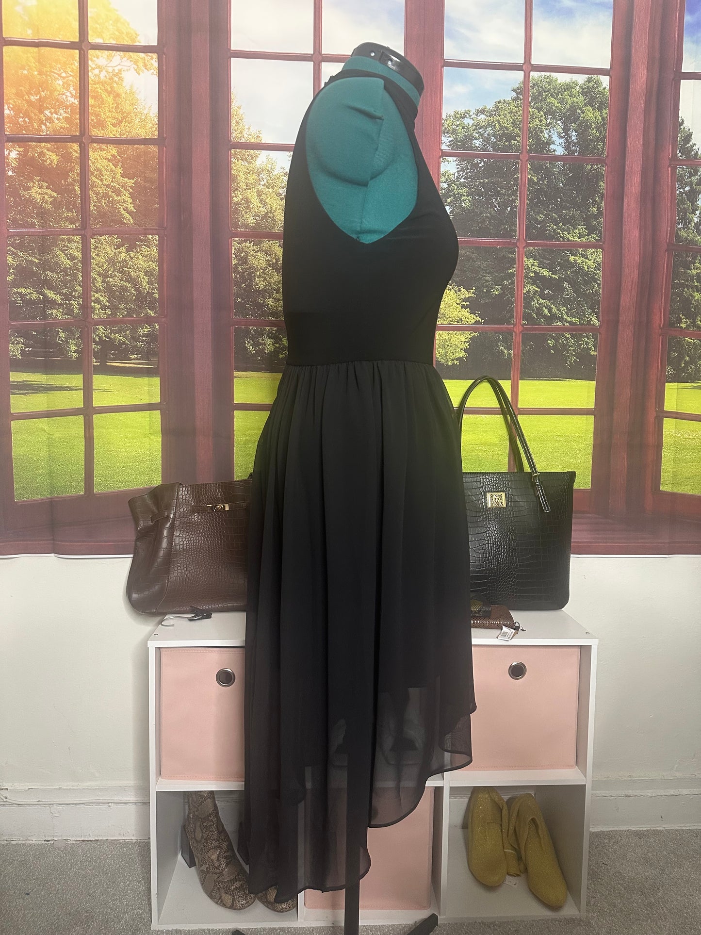 New with tags Alice and Olivia Black Sheer overlay hi/lo dress sz L