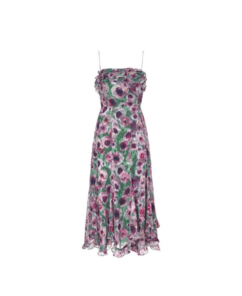 Slate and Willow green and purple floral midi dress size 6