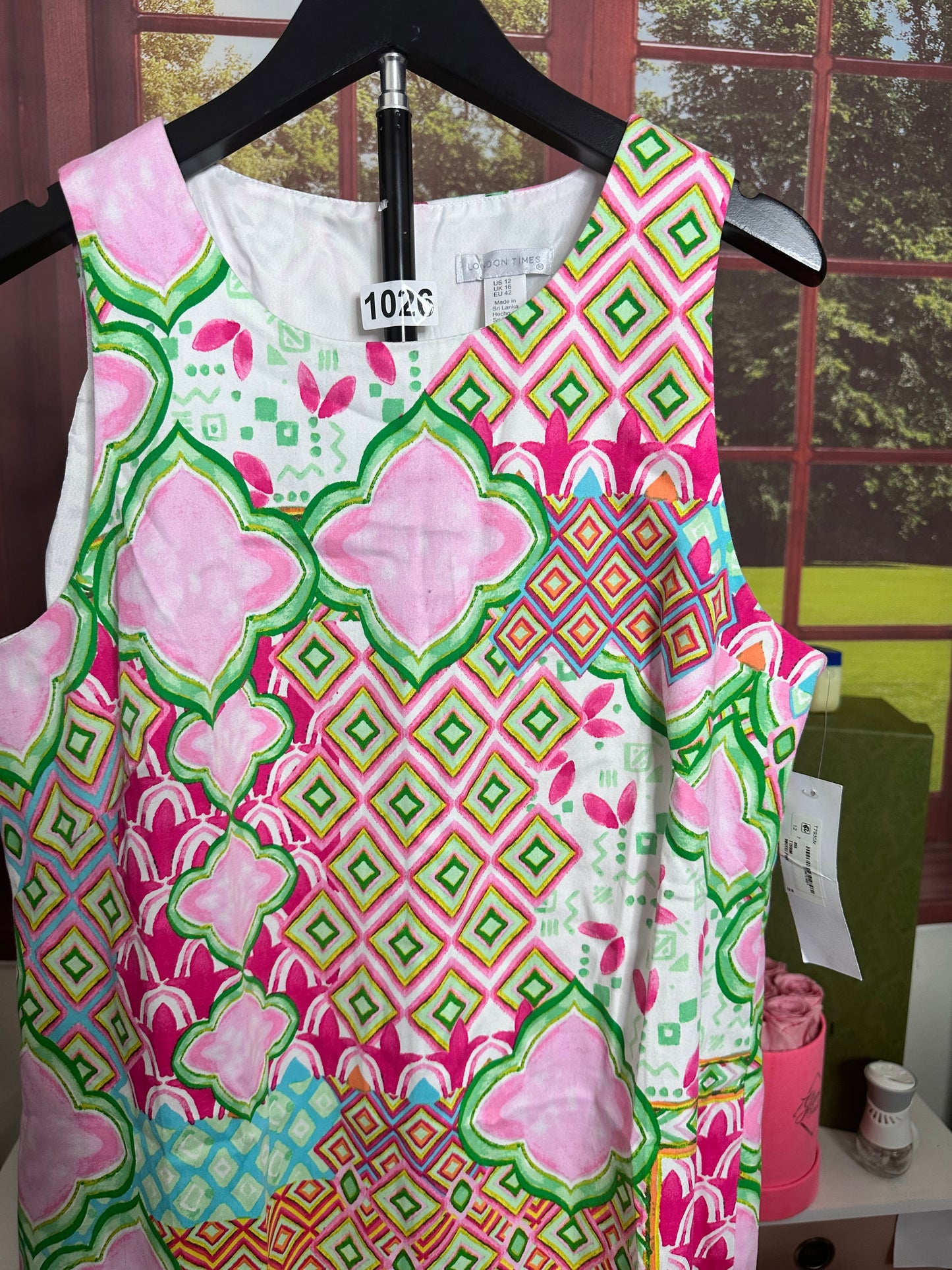 NWT London Times Pink and Green Print sheath dress sz 12