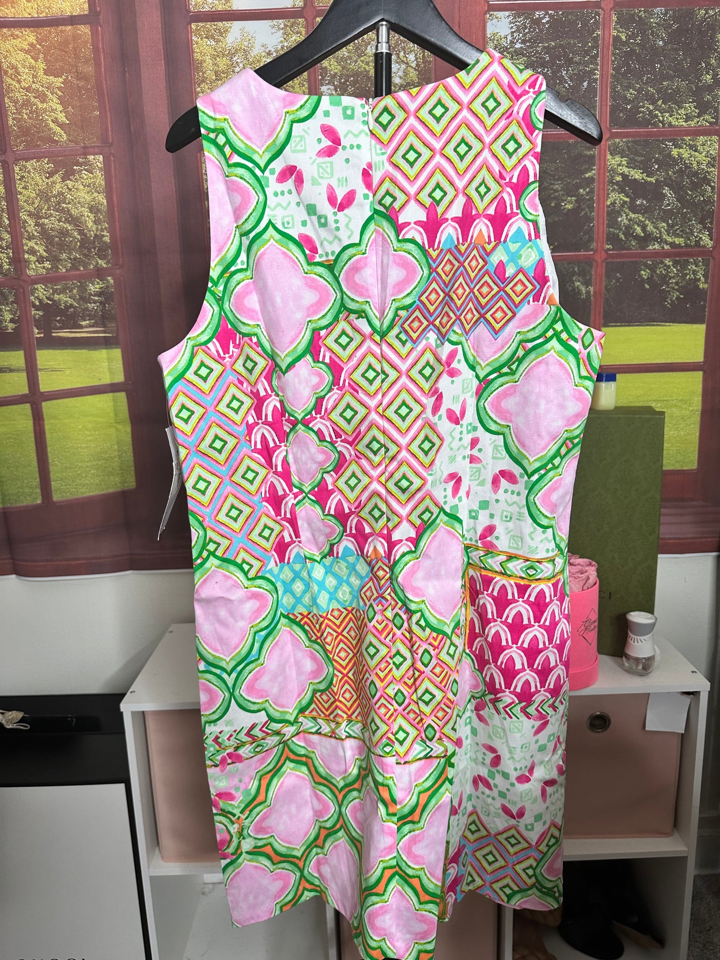 NWT London Times Pink and Green Print sheath dress sz 12