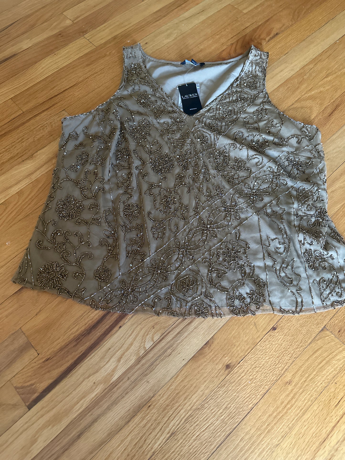 Ralph Lauren (Black Label) gold sequins top Sz 1X NWT