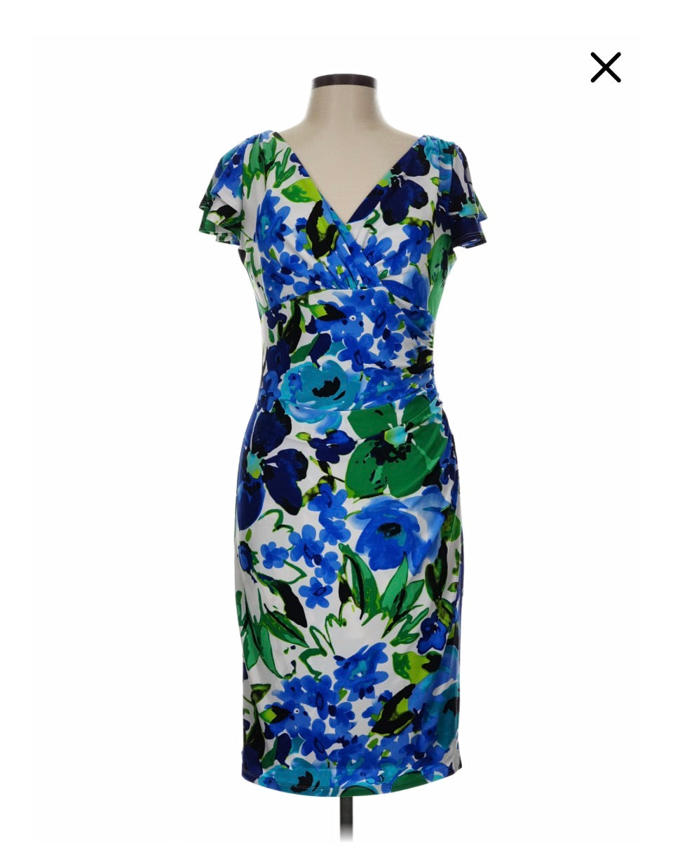Ralph Lauren Blue Faux Wrap Dress Sz 8P