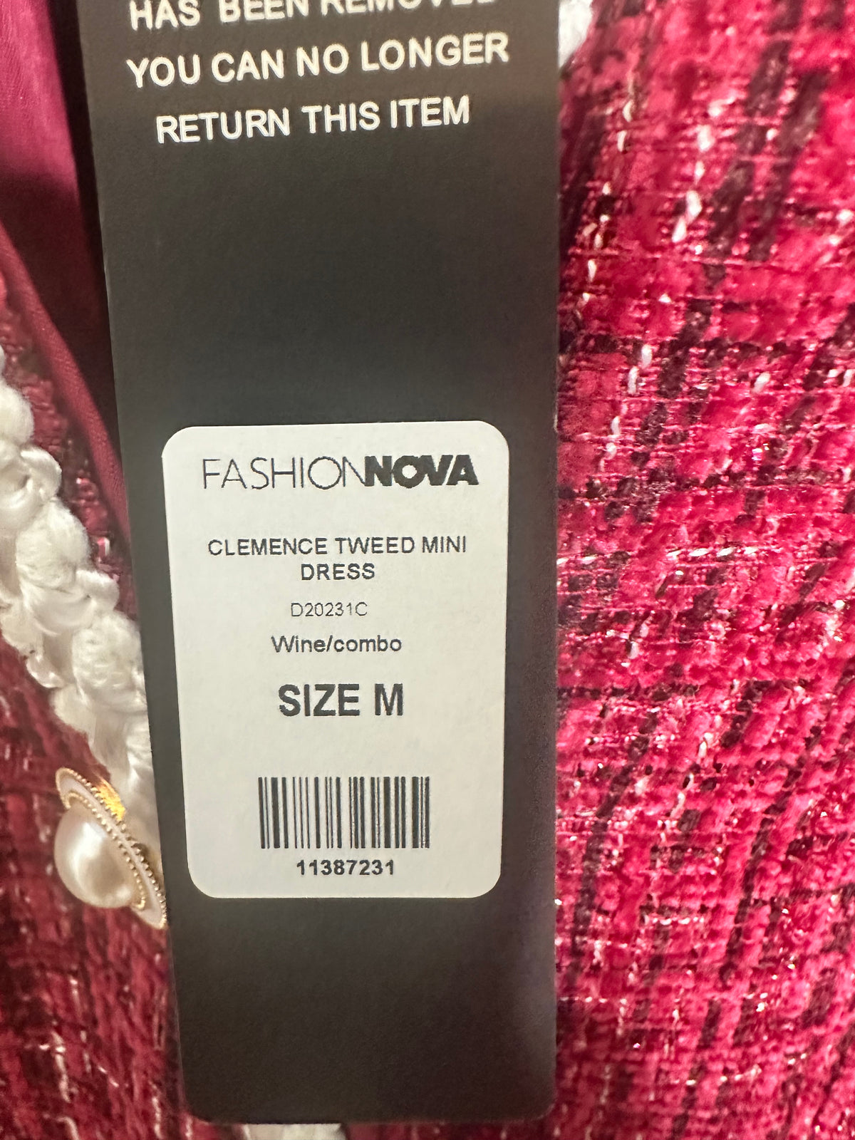 NWT Fashionnova Wine Tweed Mini Dress Sz M