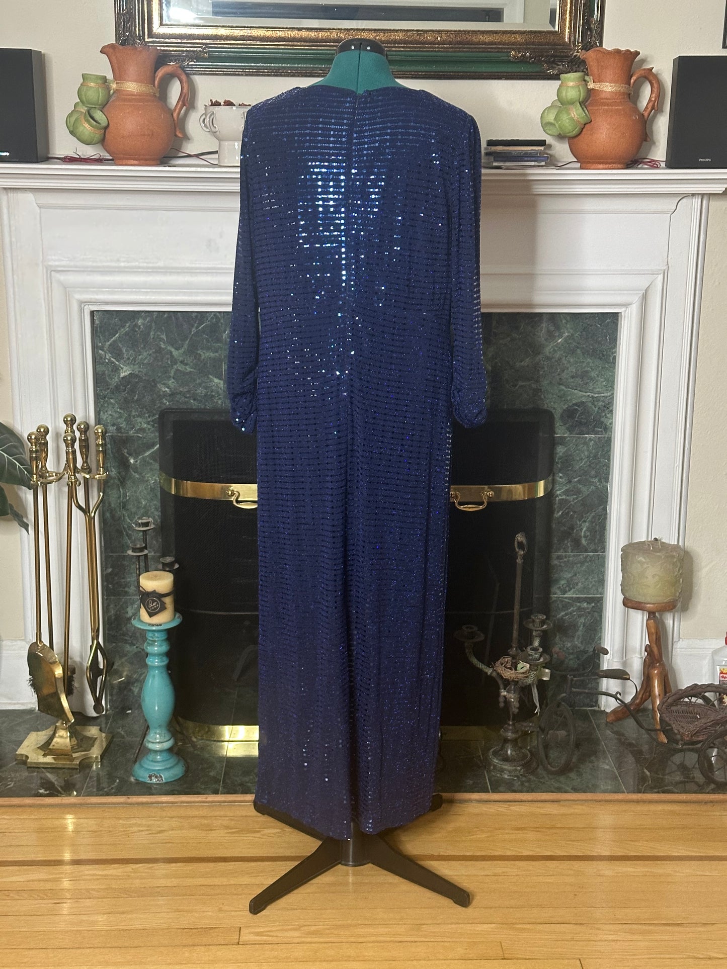 Vince Camuto Royal Blue Sequins Full Length Evening Dress sz 16W