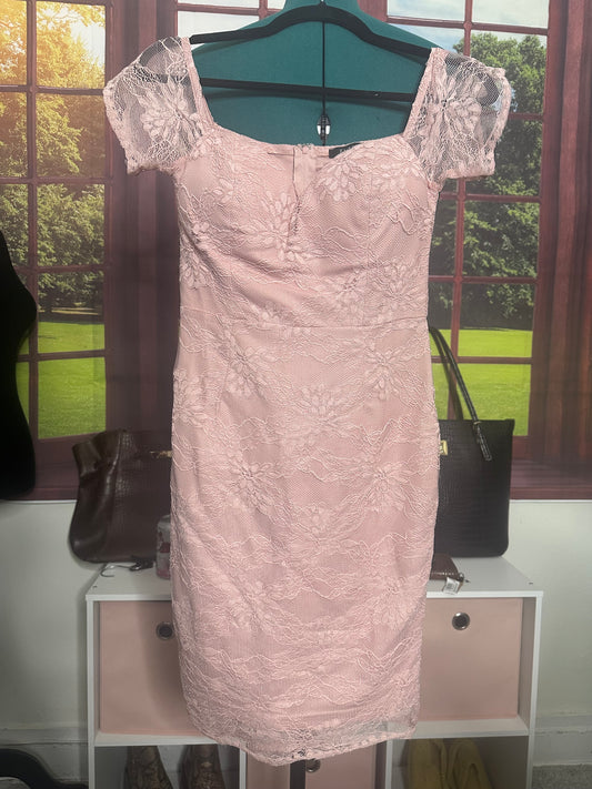 NWOT Dusty pink dress w/ lace overlay sz S