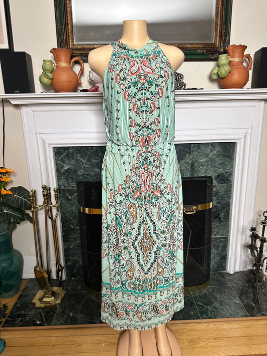 Preloved Green Aztec print maxi sz L