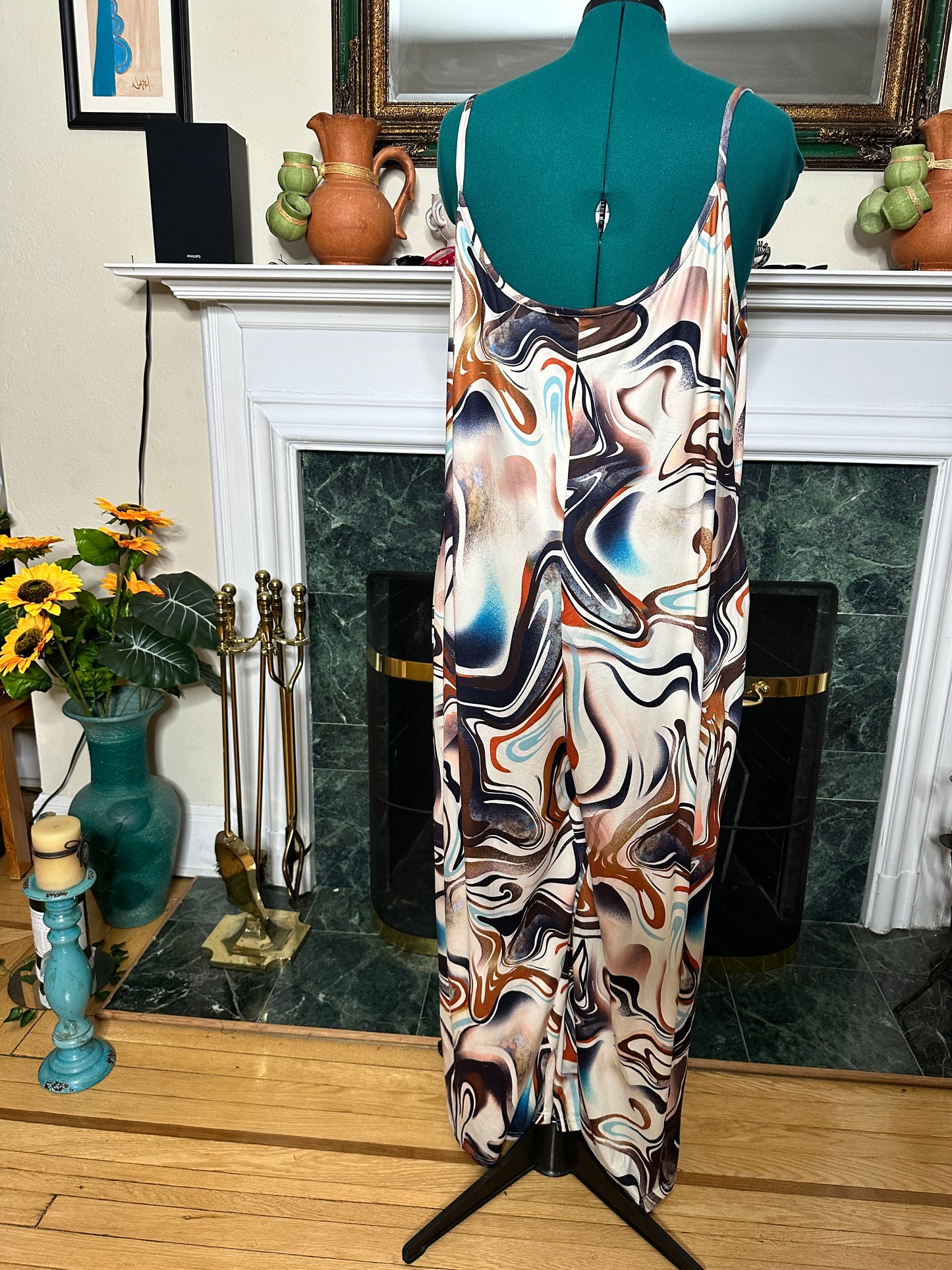 Preloved SHEIN Brown Swirl Jumpsuit sz 4X