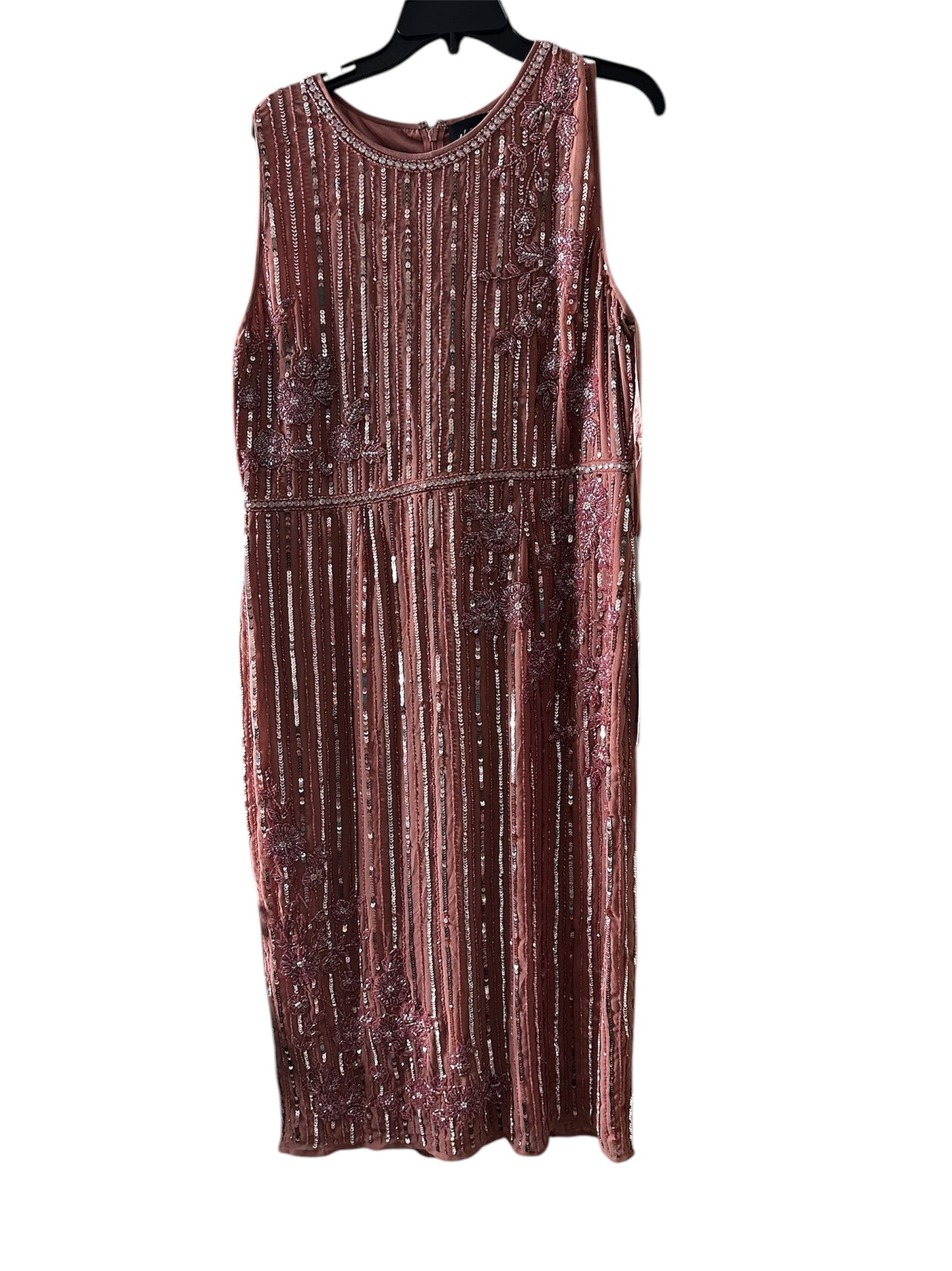 NEW NWT Mac Duggal Striped Floral Embellished Sleeveless Midi Dress In Rose Pink sz 14