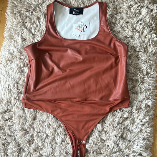 Nina Parker Camel Faux leather body suit NWT