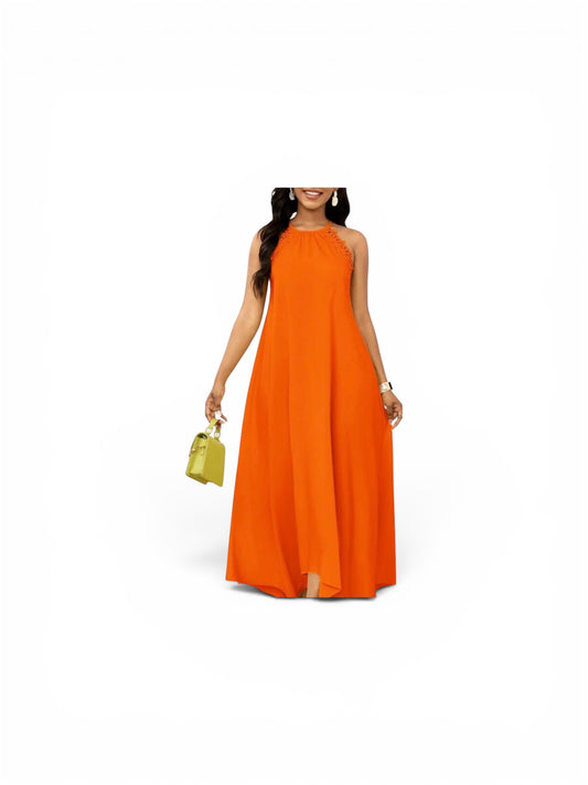 Orange maxi dress with lace detail sz L
