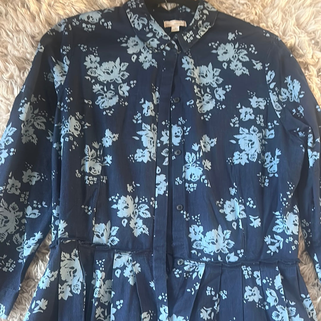 GAP navy floral button down dress sz M