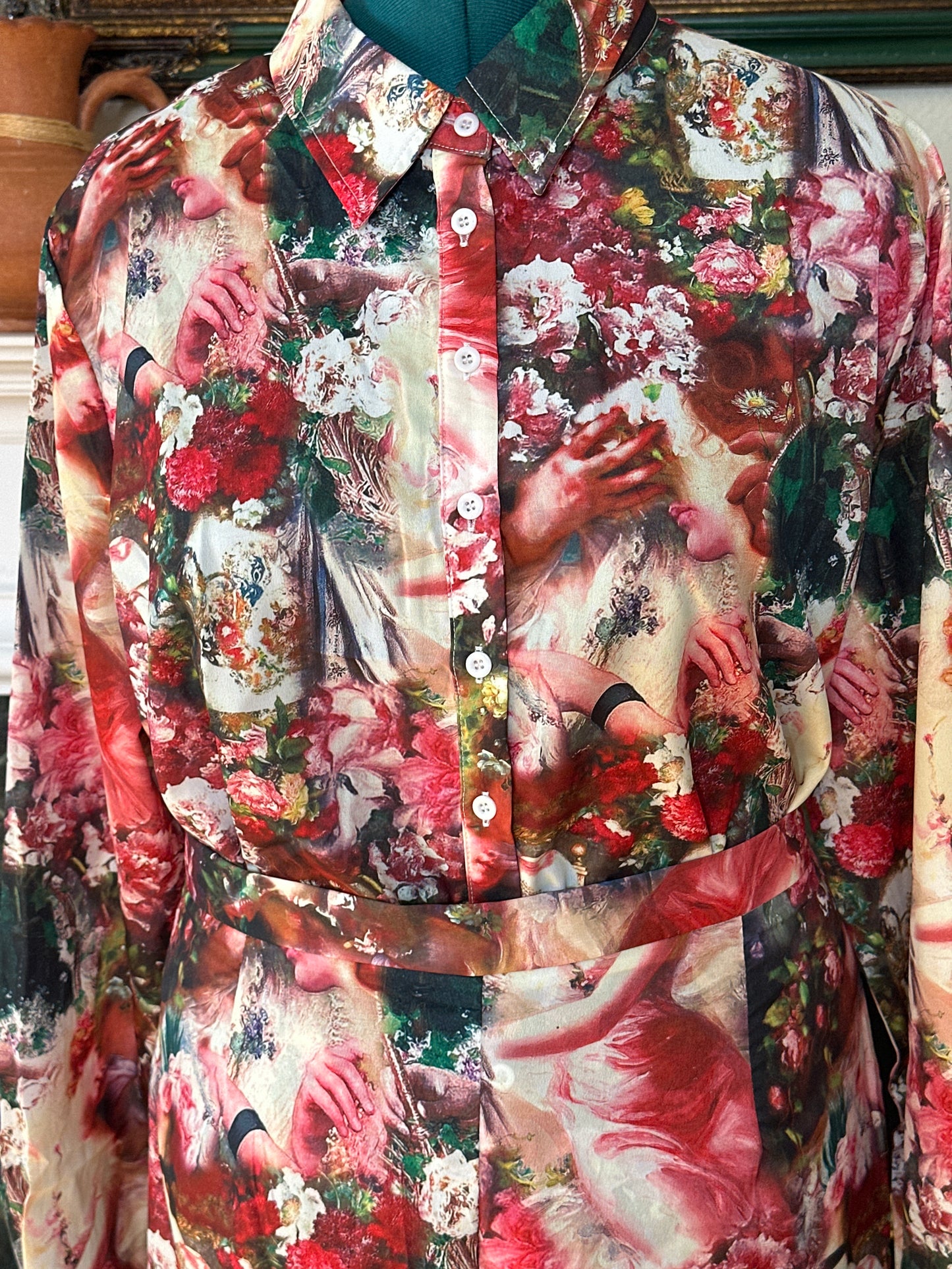 NWT Pretty Little Thing Plus 2pc Rose Femme Renaissance print pants suit sz 14