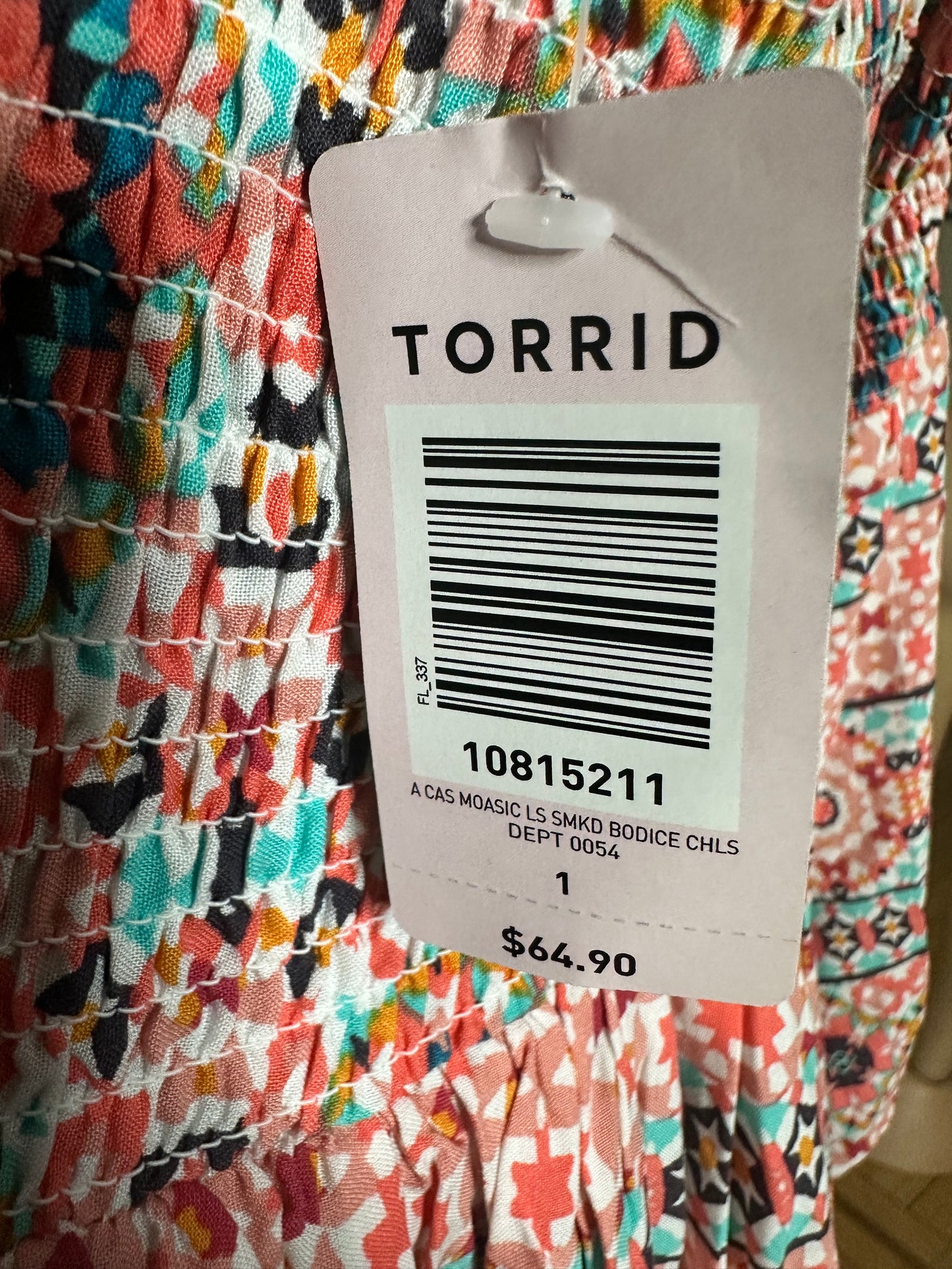 NWT Torrid sz  1  Mosaic Print Smocked Bodice Multicolor Boho dress