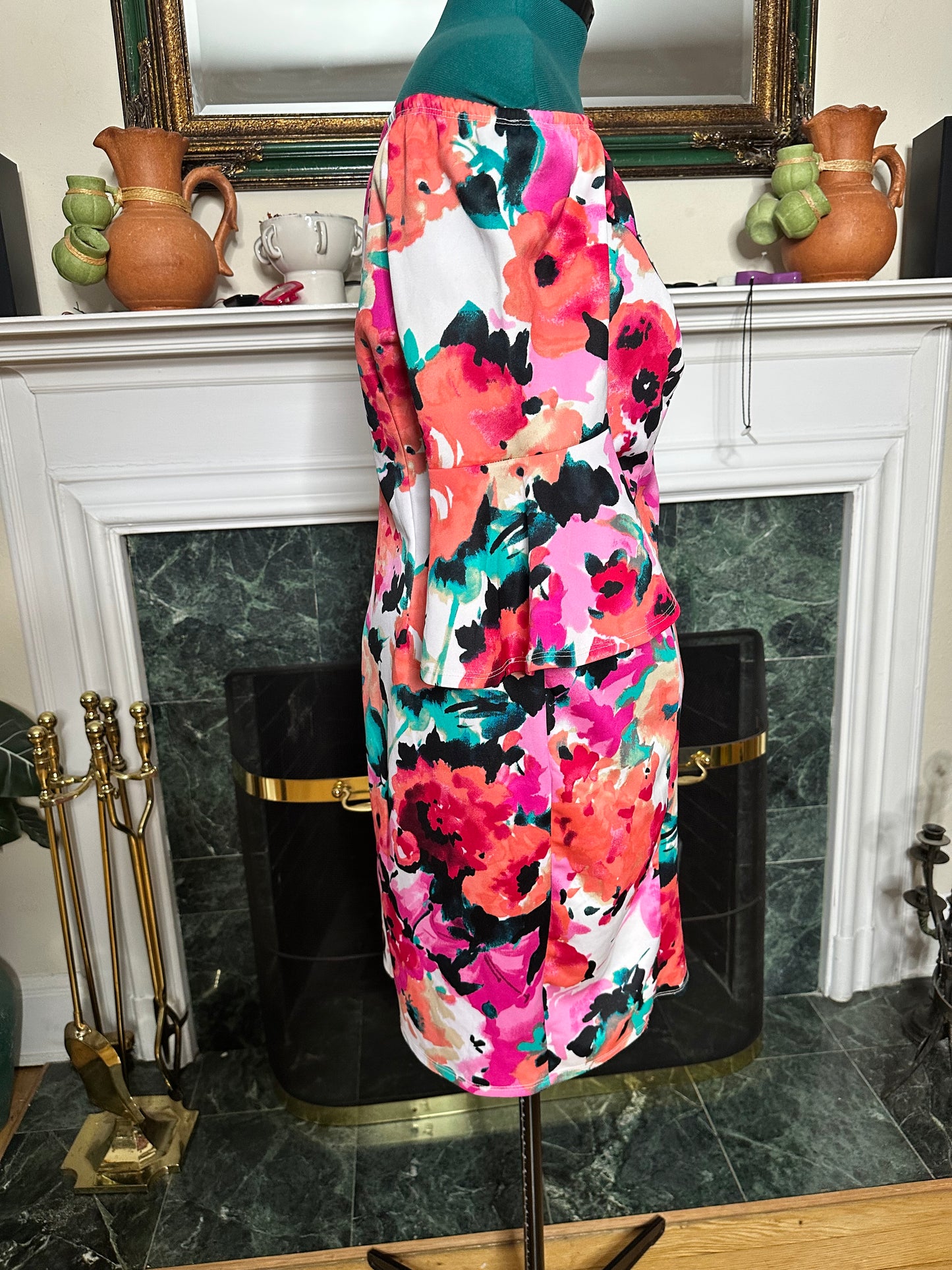 Preloved Off Shoulder Floral Scuba Dress sz 1X