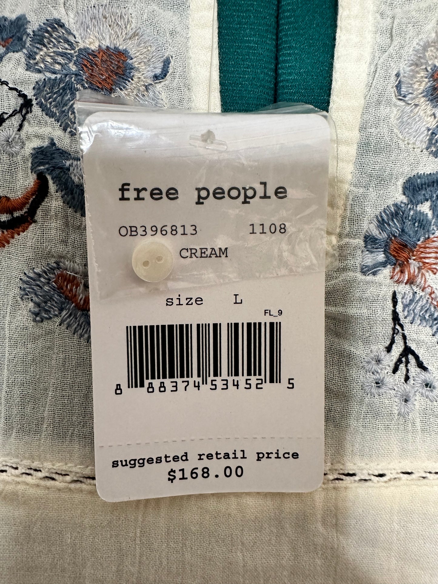 NWT Free People Perfectly Victorian ivory mini dress with blue and pink embroidery size L