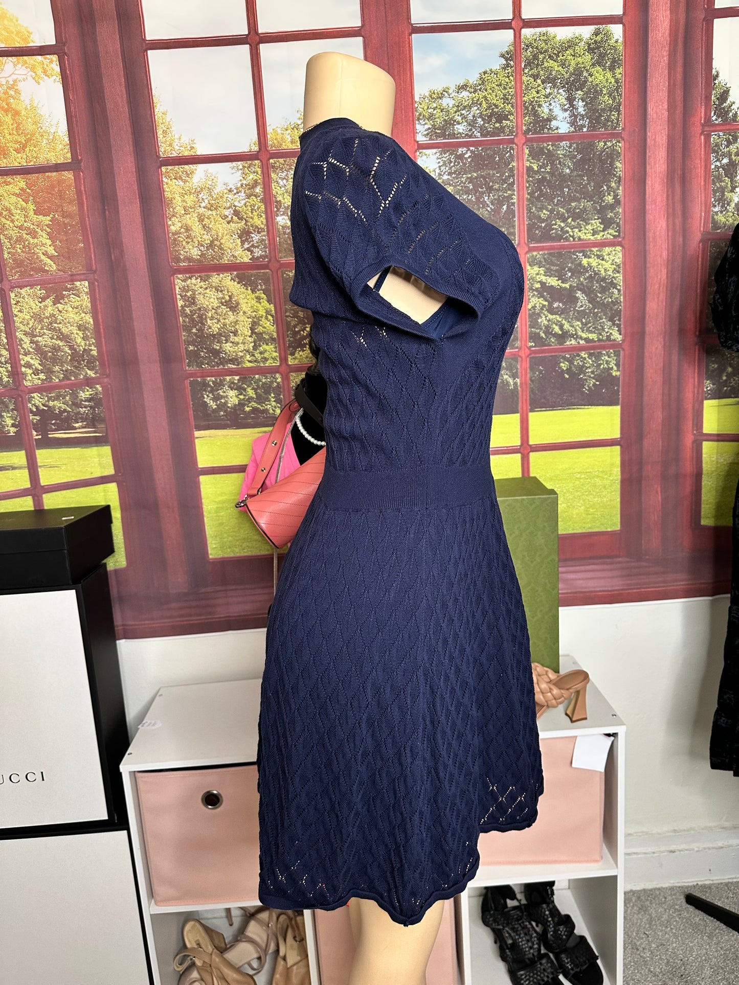 Trina Turk Navy Fit and Flare Dress Sz L