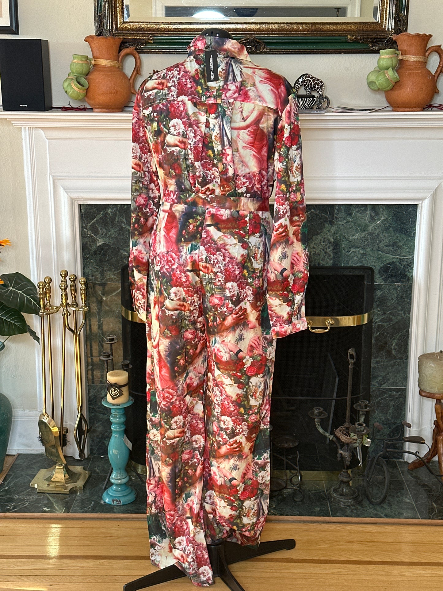 NWT Pretty Little Thing Plus 2pc Rose Femme Renaissance print pants suit sz 14