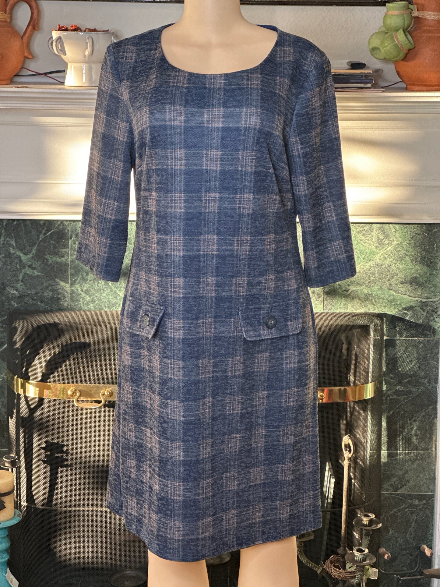 Connected Apparel Blue Plaid dress sz 12