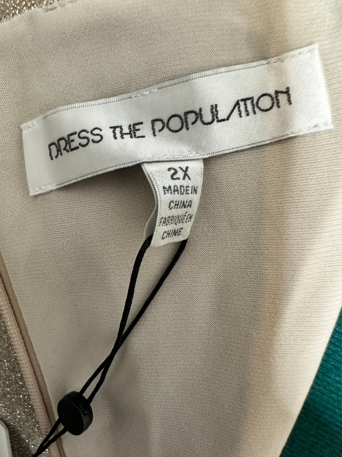 NWT Dress the Population gold metallic plunging V-neck bodycon cocktail dress