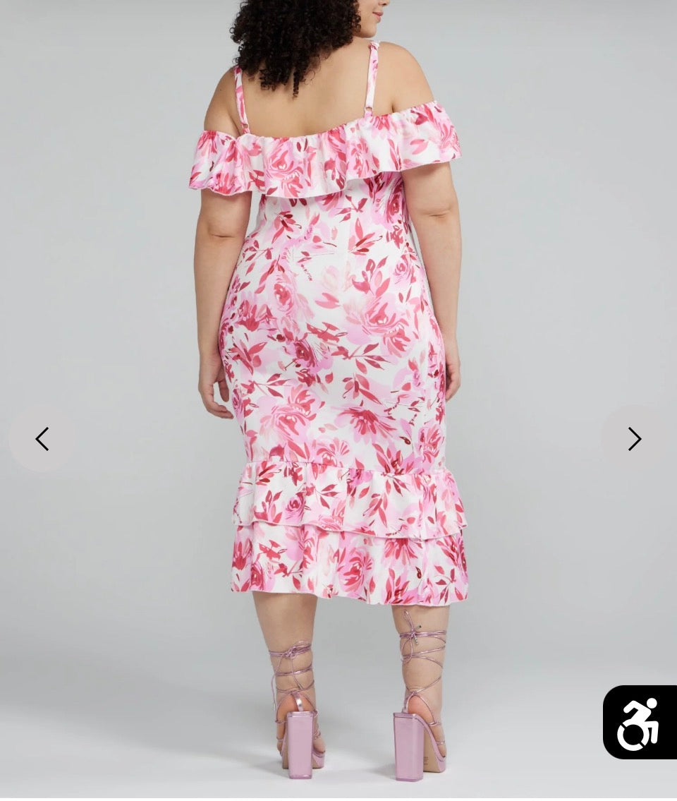 NWT Fashion to Figure Floral Off Shoulder Bodycon dress with ruffled hem size 0X