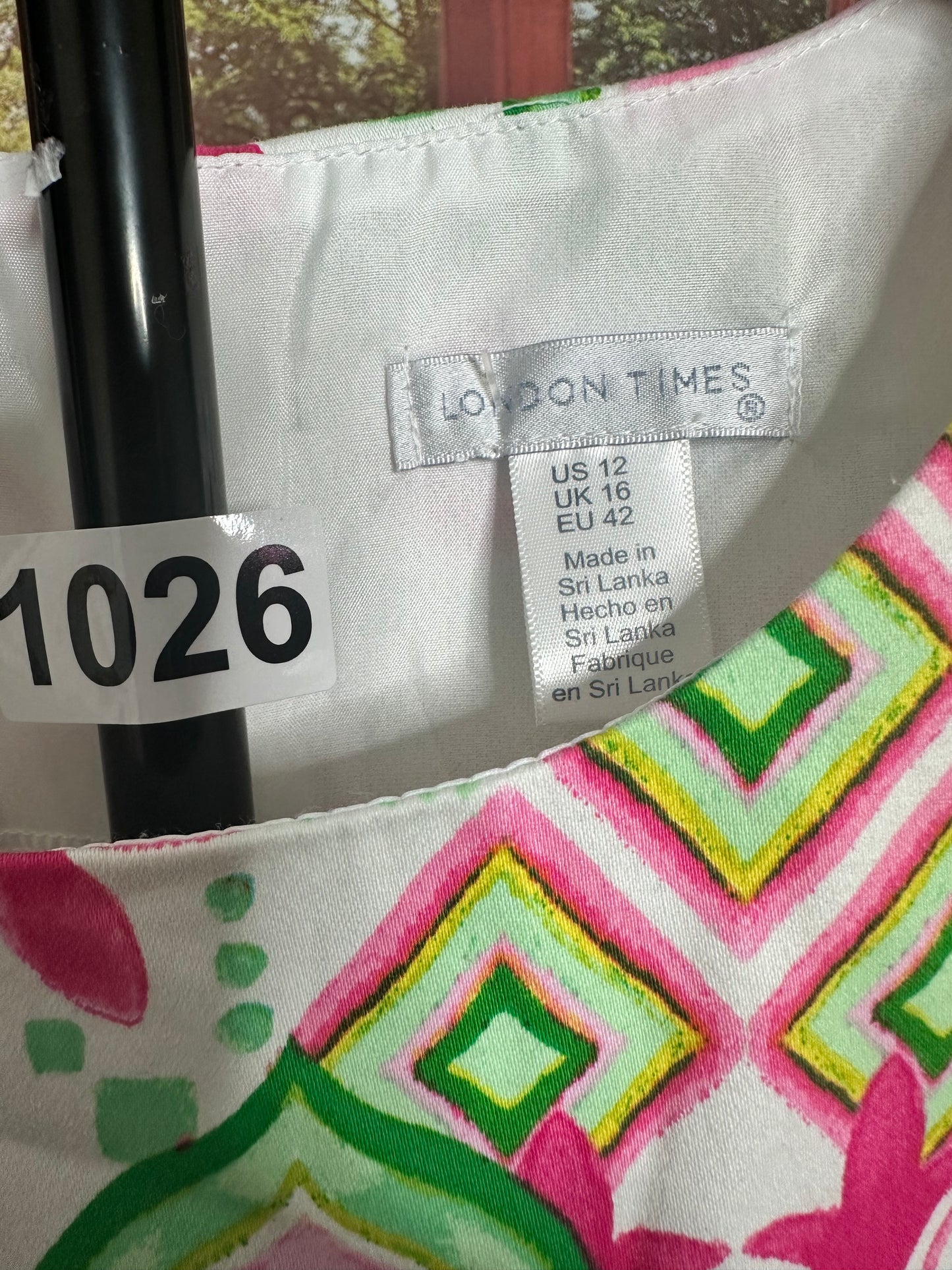 NWT London Times Pink and Green Print sheath dress sz 12