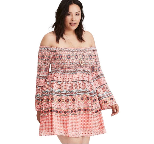 NWT Torrid sz  1  Mosaic Print Smocked Bodice Multicolor Boho dress