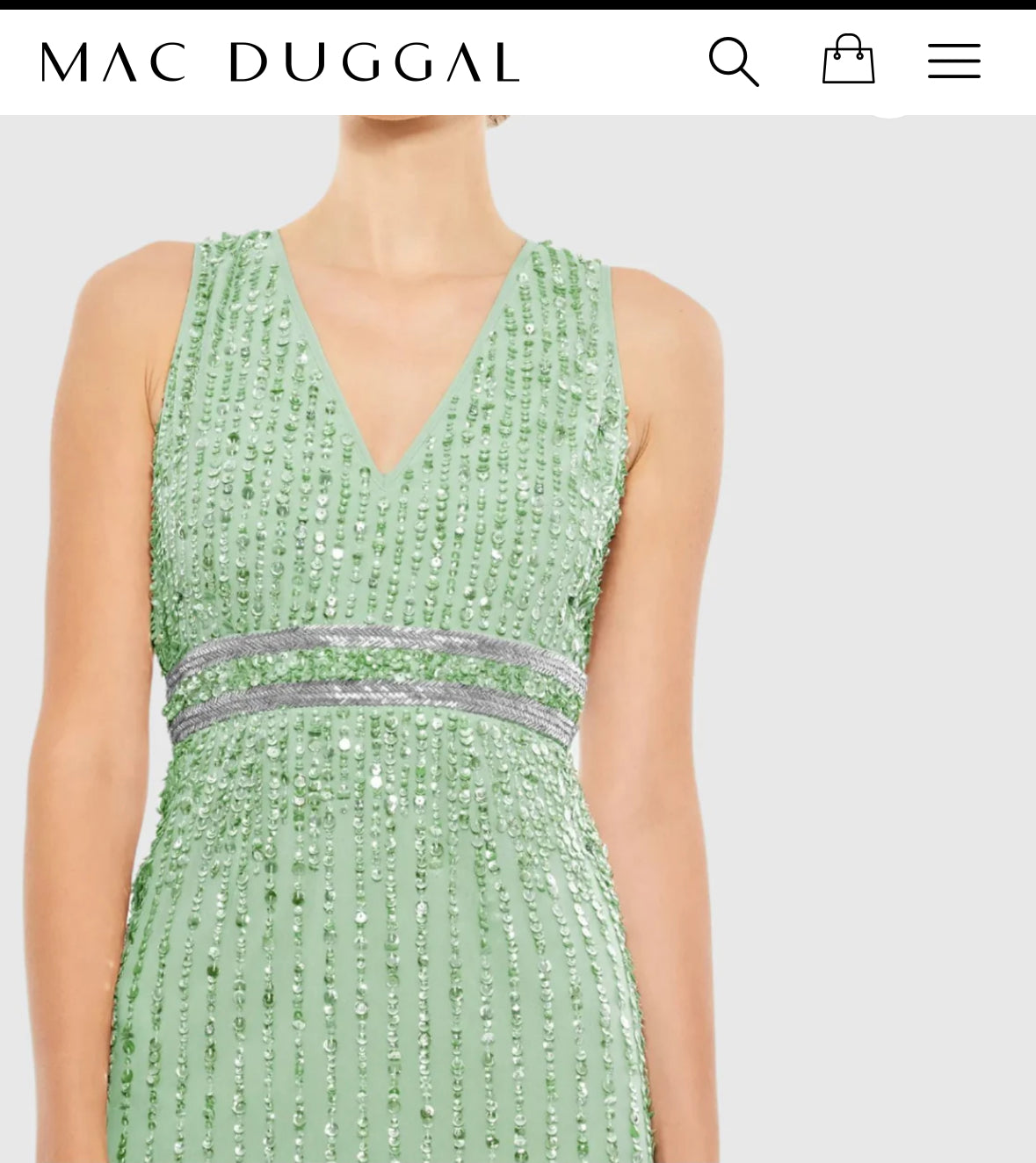 NEW Mac Duggal Sage Green Sequined Sleeveless V-Neck Midi Sheath Dress Sz 14