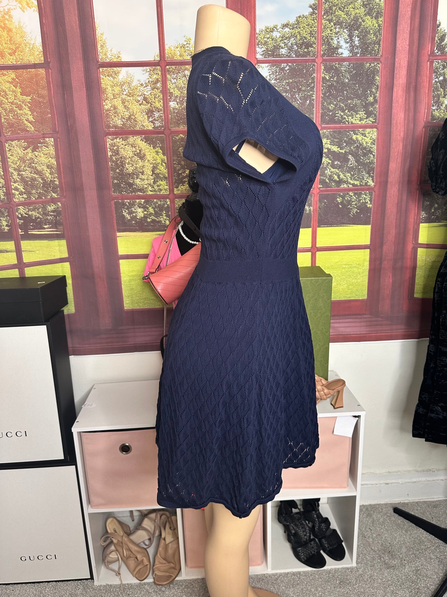 Trina Turk Navy Fit and Flare Dress Sz L