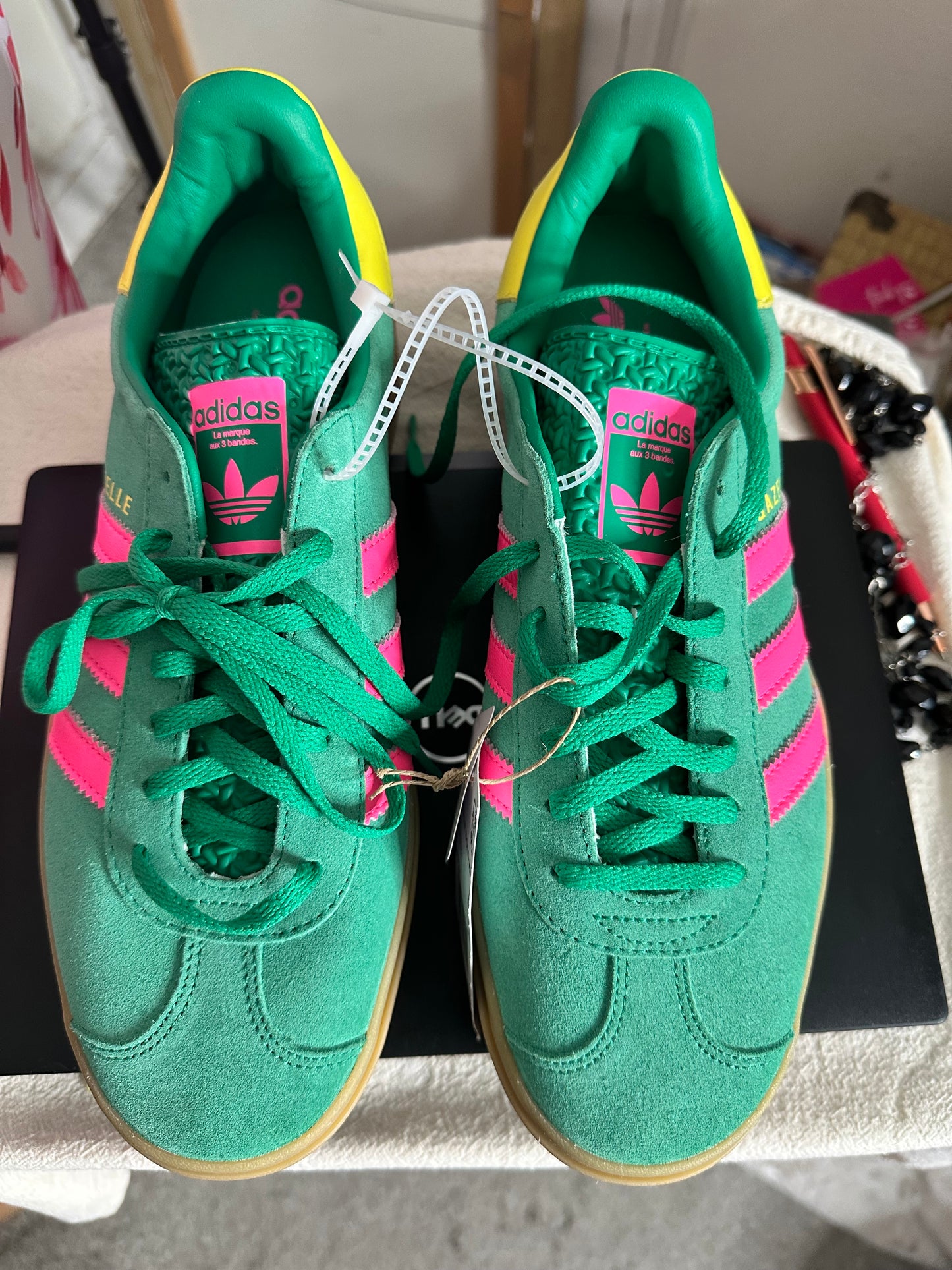 Adidas Gazelle Pink and Green Sneakers Sz 11 NWT
