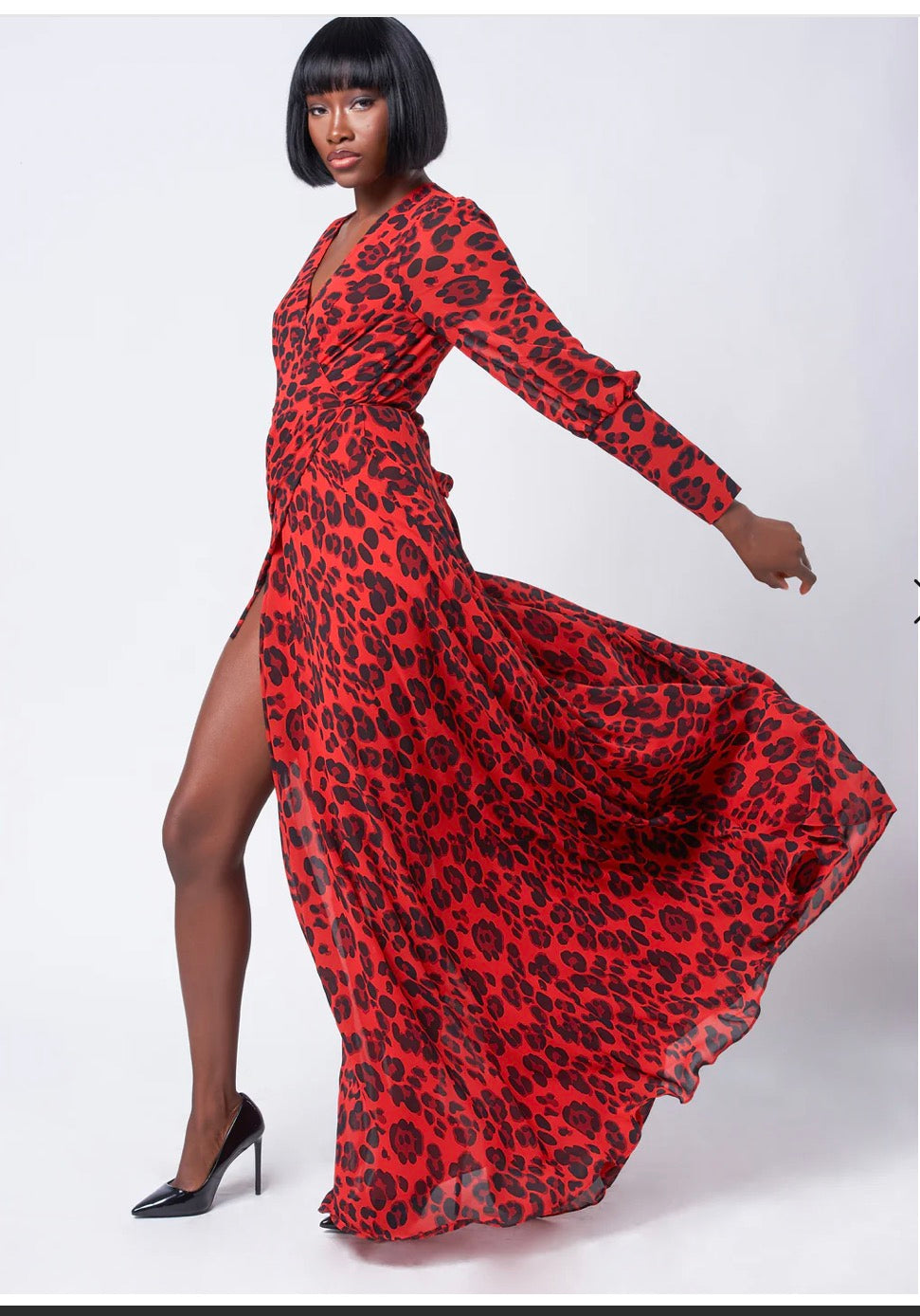 Lilly’s Kloset Red Leopard wrap Maxi Dress Sz M