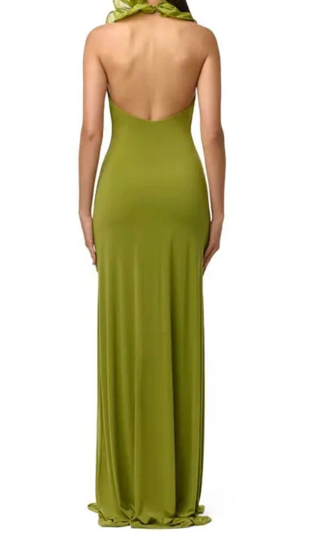Naked Wardrobe Ruffled plunge Halter Maxi Dress Sz M