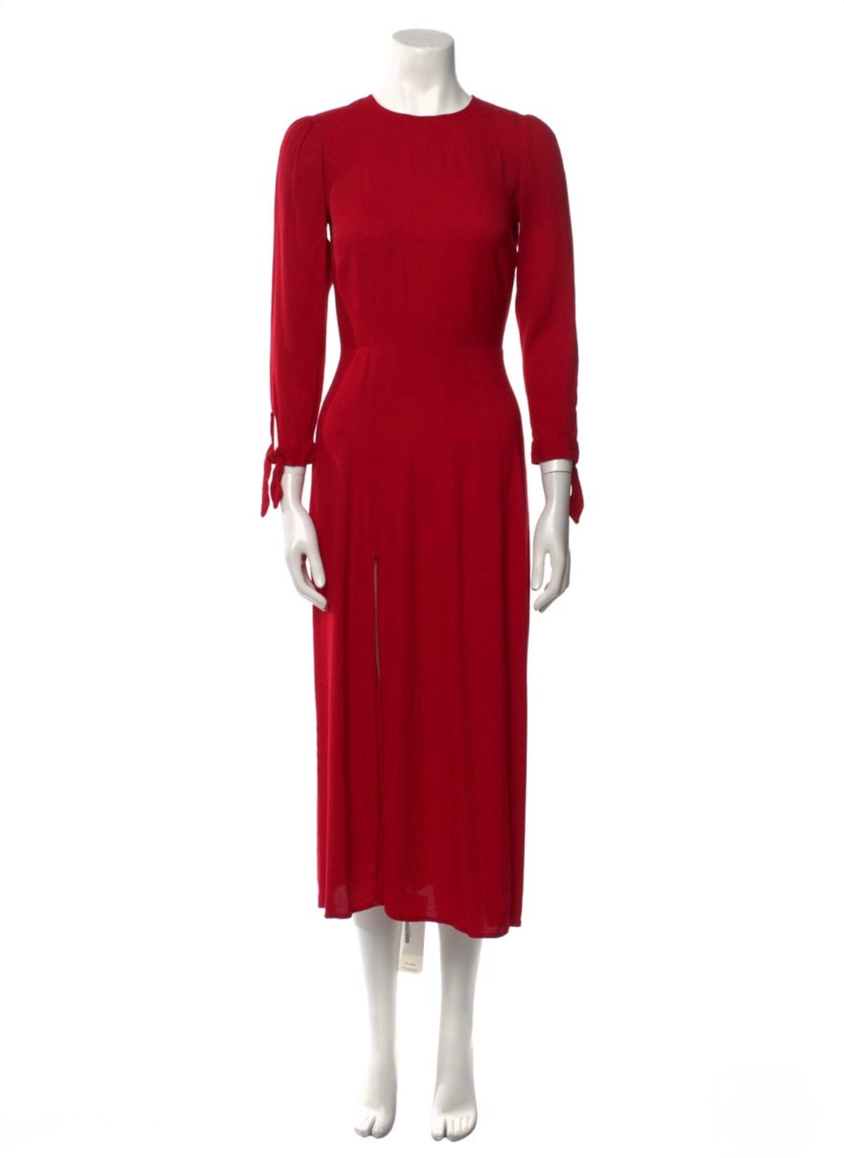 Reformation long sleeves red dress with high slit midi Sz 8