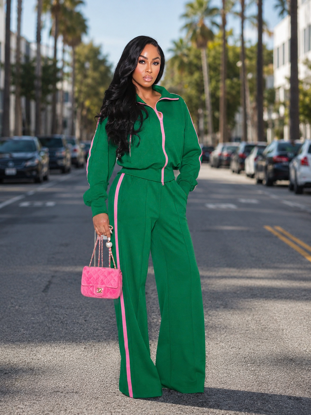 Tatum Striped Green jogger set double zipper Sz s NWT