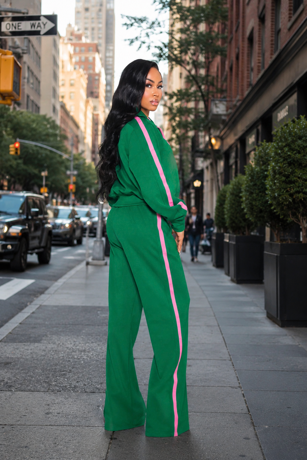 Tatum Striped Green jogger set double zipper Sz s NWT