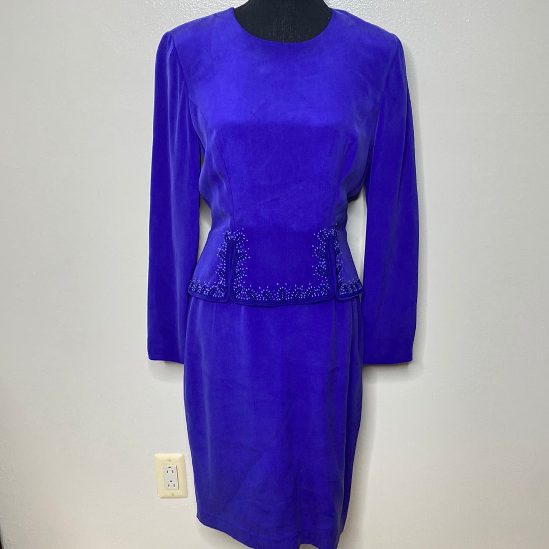PURPLE 100% SILK DRESS W/ BEADING SZ 4