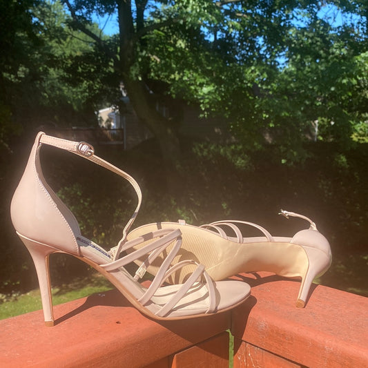 S709 NWB NINE WEST TAUPE PATENT LEATHER SANDAL SZ 11