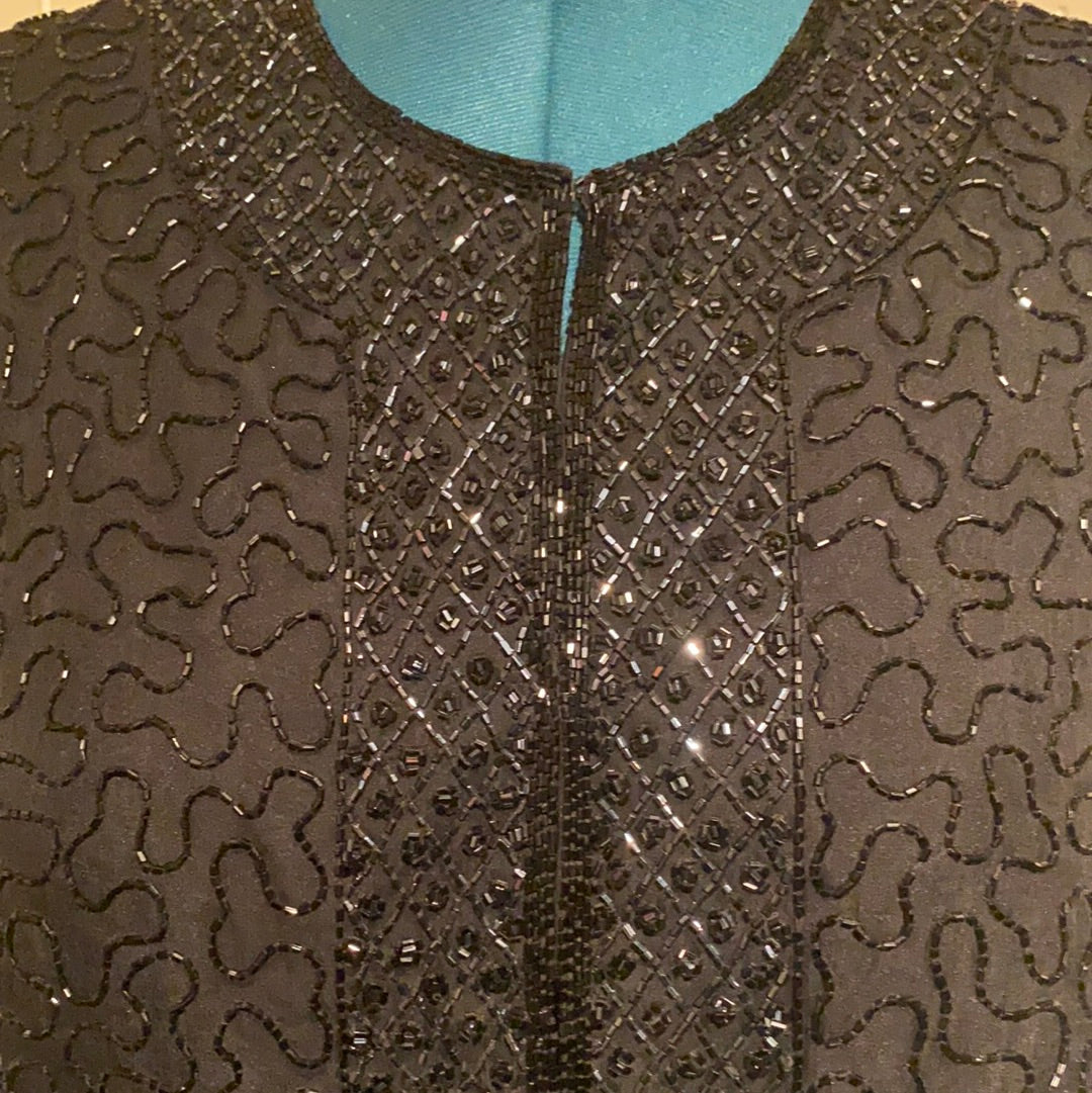 BRILLANTE 100% SILK BLACK SEQUIN EVENING JACKET SZ XL