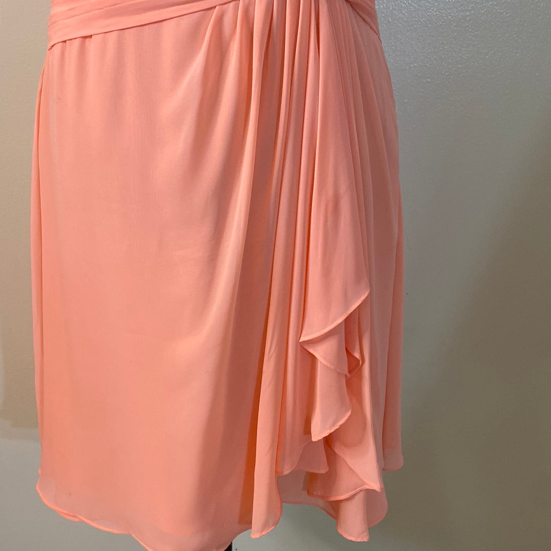 911 AZAZIE PEACH CHIFFON EVENING COCKTAIL DRESS SZ 14