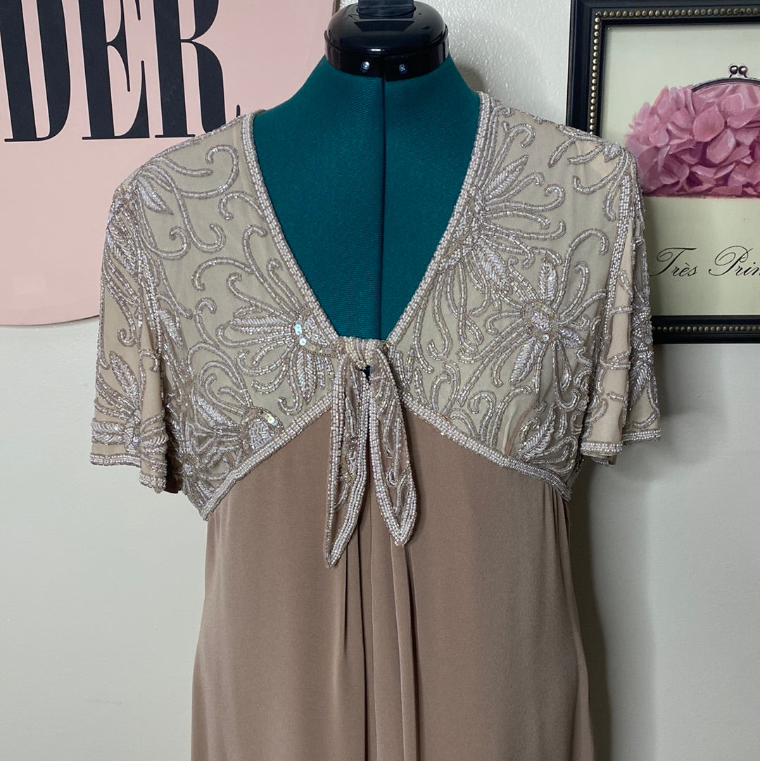 TAUPE SEQUIN BODICE EVENING GOWN SZ 18