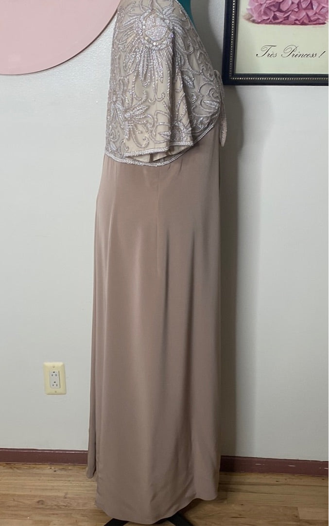 TAUPE SEQUIN BODICE EVENING GOWN SZ 18
