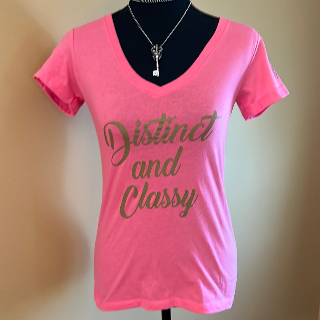 Distinct And Classy V Neck Pink  T