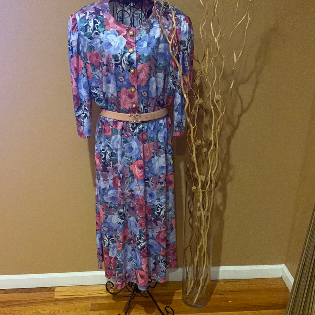 Jenny sky Blue floral vintage dress Sz 14