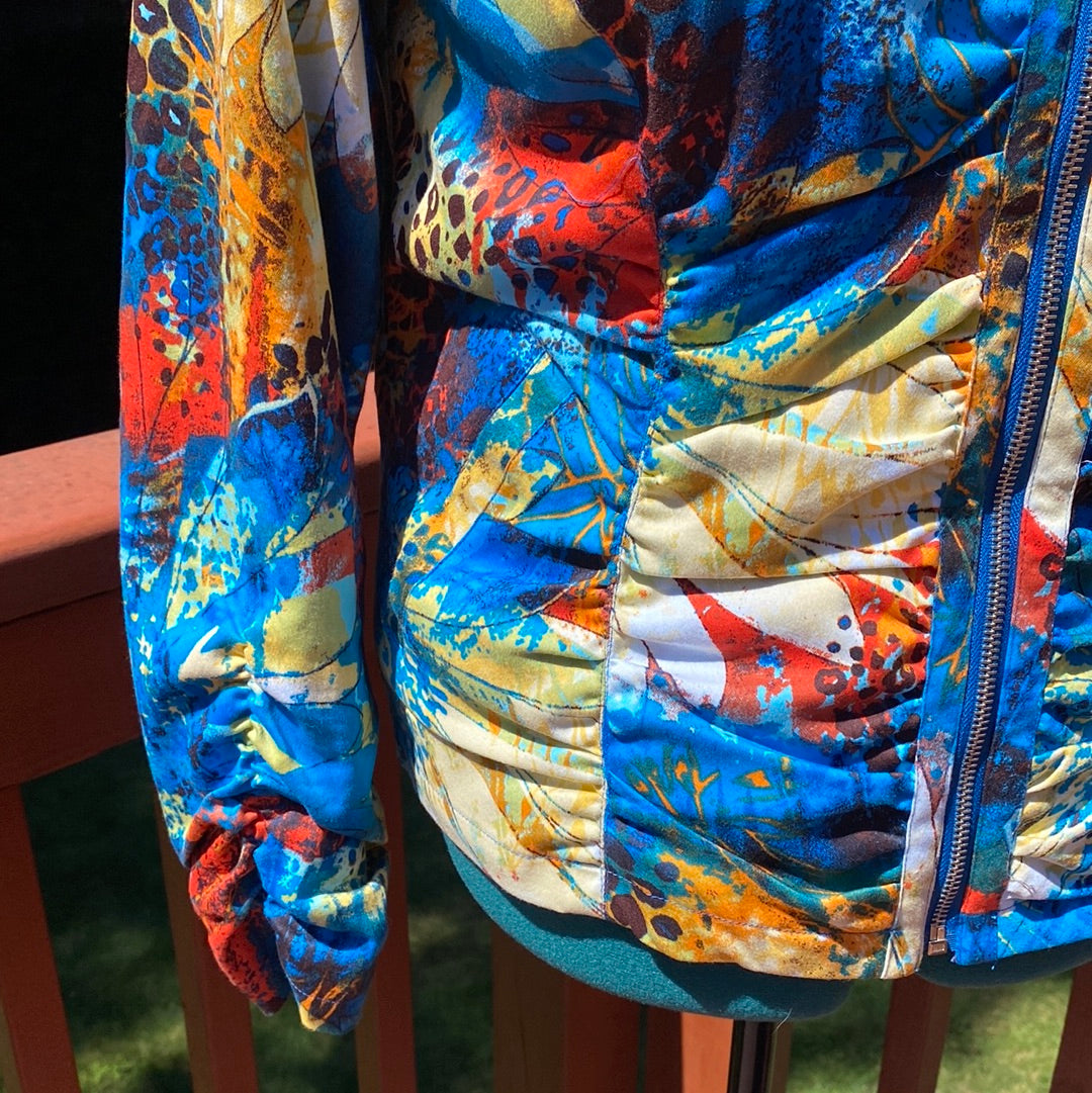 703 TONI MORGAN TEAL PRINTED JACKET SZ M