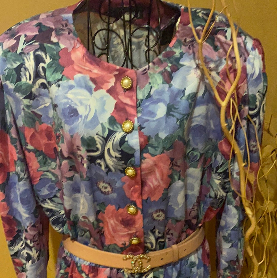 Jenny sky Blue floral vintage dress Sz 14